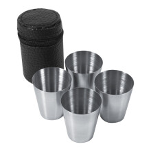 Rustfrit stål shotkop med PU-læderetui (4 stk.)