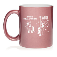 Cană de cafea ceramică amuzantă cu unicorn, superstar asistent social, cadou pentru ea, el, prieten, coleg, soție, soț (auriu roz 11oz)