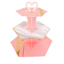 Miyuadkai Rack Uitverkoop 3-laags kartonnen cupcake standaard desserttoren snoepstapelaar schaal voedselpresentatie roze