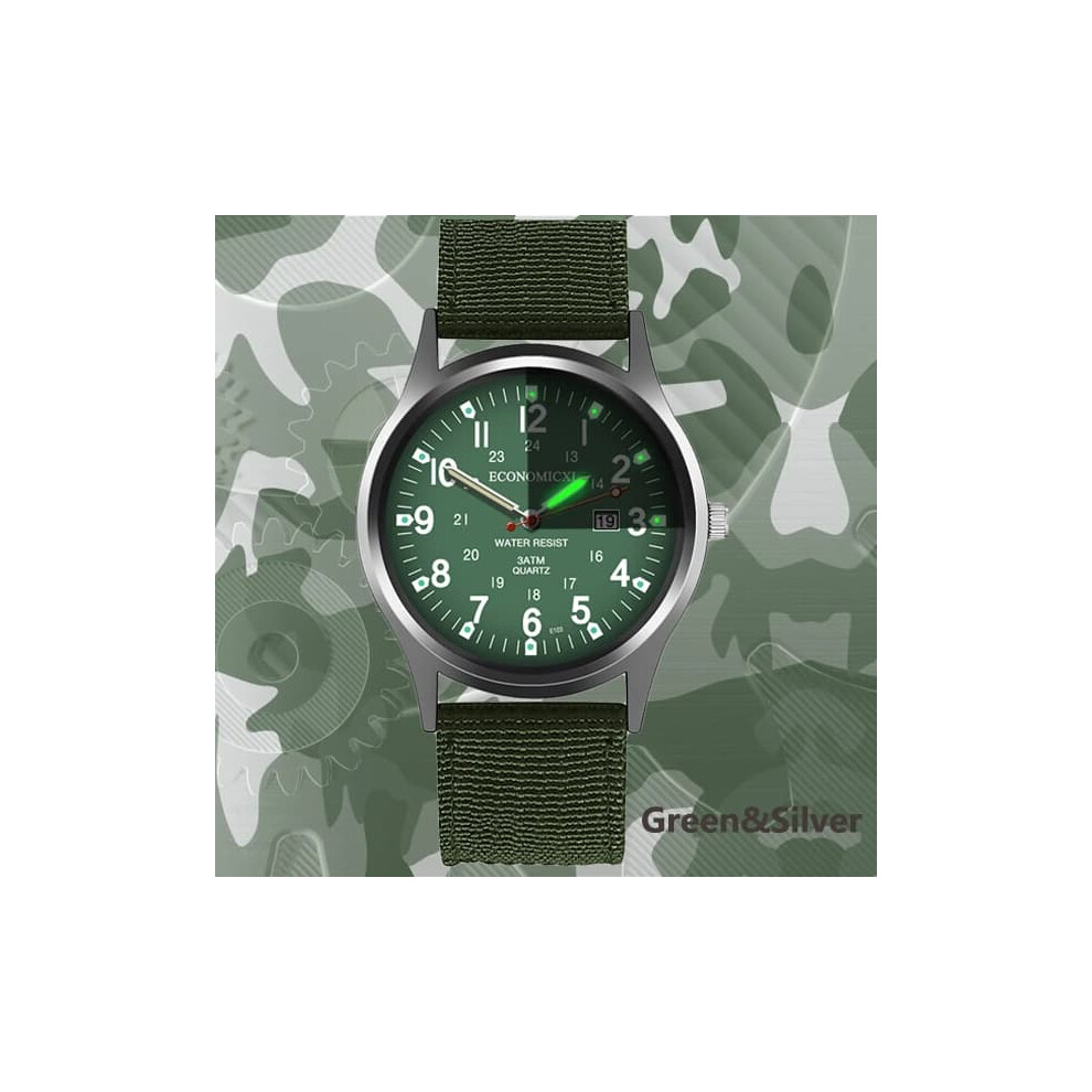 Men's Luminous Quartz Watch Military Style Green/Silver 962029658986