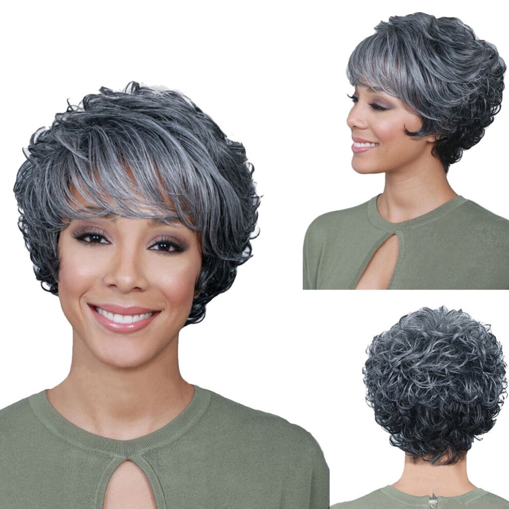 KPLFUBK women's human hair curly short wig with bangs