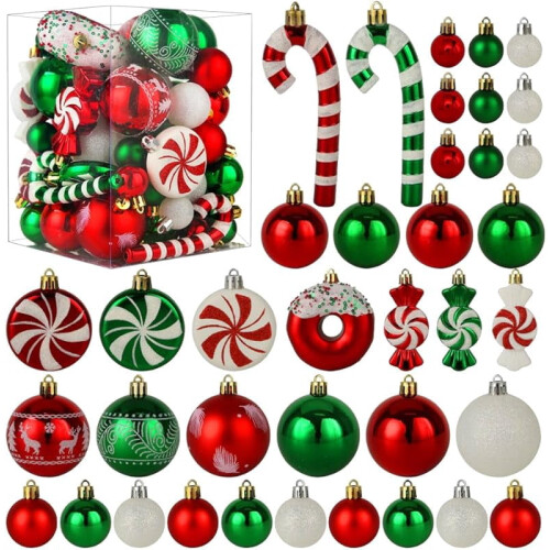 Christmas Ball Ornaments Green Red White 60-Pack 1