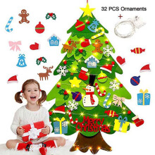 3ft Lighted Felt Christmas Tree Wall Decor with 32 Ornaments