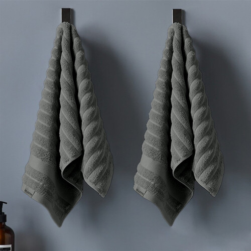 Beige Cotton Hand Towels Terry Striped 2-Pack 1