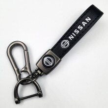 Car-themed leather keychain with silver hardware