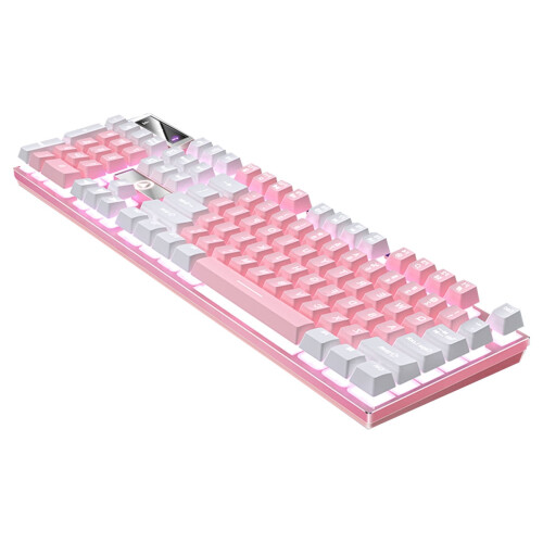 Wired Ergonomic Mechanical Gaming Keyboard Pink ABS