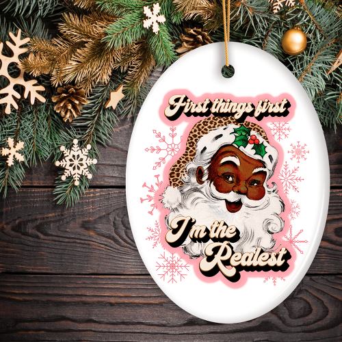 Black Santa Christmas Ornament Realist Style