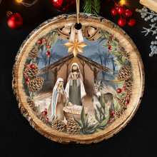 Rustic Nativity Ornament Handmade Brown