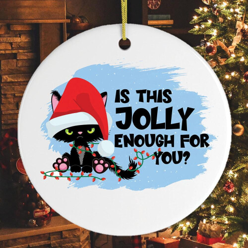 Black Cat Christmas Ornament with Humorous Design