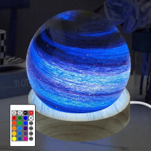 Veilleuse boule de verre 3D en forme de planète, intensité variable avec 16 couleurs RVB, base en bois USB (8 cm) c Parent