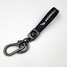 Car-themed leather keychain with silver hardware