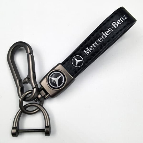Car-themed leather keychain with silver hardware