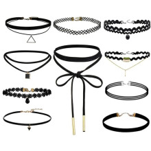 Black Velvet Choker Necklace Set 10 Pieces