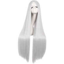 Cosplay wig natural soft straight silver grey 100cm
