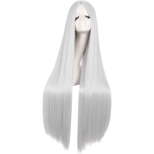Cosplay wig natural soft straight silver grey 100cm