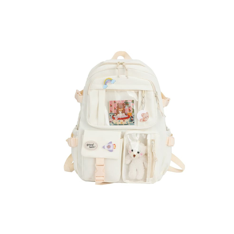 Kawaii Bear Backpack White Large Capacity School Bag for