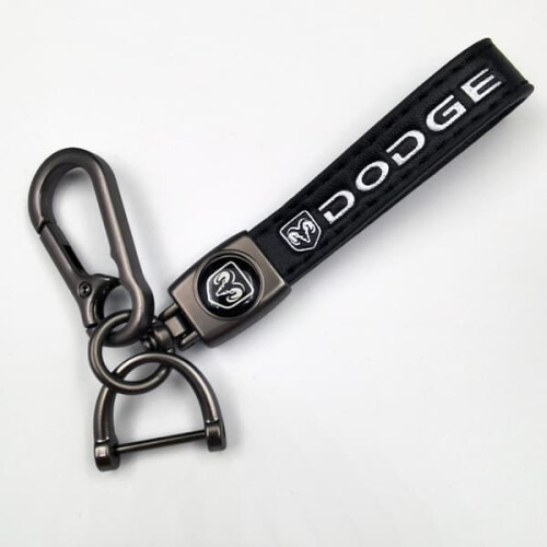 Car-themed leather keychain with silver hardware