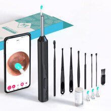 Wireless Ear Cleaning Otoscope 1080P 8 PCS Black