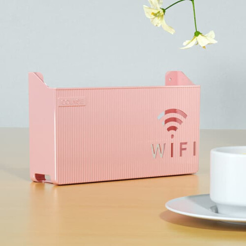 Wireless WiFi Router Shelf Storage Box Pink ABS Wall-Mounted