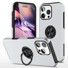 iPhone 16 Pro case with ring holder and kickstand silver