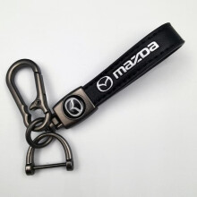 Car-themed leather keychain with silver hardware