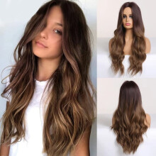 Brown synthetic wavy wig for women 1 piece