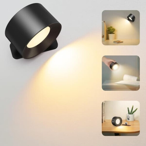 Applique murale d'intérieur, lampe LED rechargeable murale à commande tactile avec port USB-C