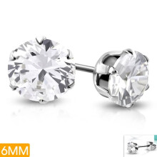 Stud Earrings Surgical Steel 316L Silver 6 mm Round White