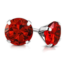 Stud Earrings Surgical Steel 316L Silver 10 mm Red Crystal