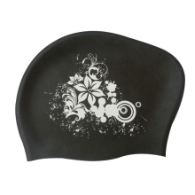 Silicone Swimming Cap for Long Hair Black White