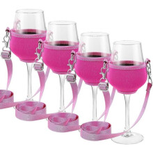Porte-verres à vin à col rond (lot de 8) - Rouge rosé avec collier assorti - Compatibilité avec le Christ