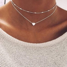 Gold Heart Double Chain Necklace for Women
