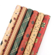Papier do pakowania prezentów świątecznych w stylu vintage Kraft, 6 rolek, 30 cali