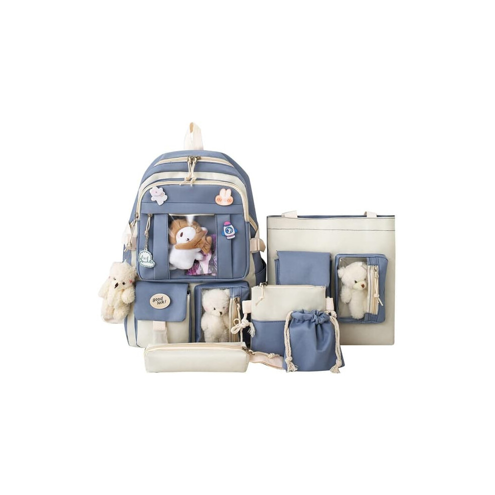 Canvas school bag set kawaii blue for girls