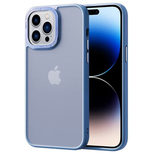 Capa híbrida clássica fosca azul bebê compatível com iPhone 14 Pro Max