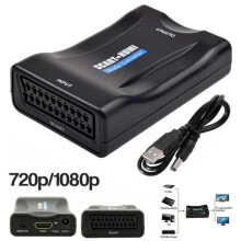 Adaptador SCART para HDMI, conversor de áudio e vídeo HD 1080p com upscaling, preto.
