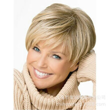 Women's straight short human hair wig with sideburns