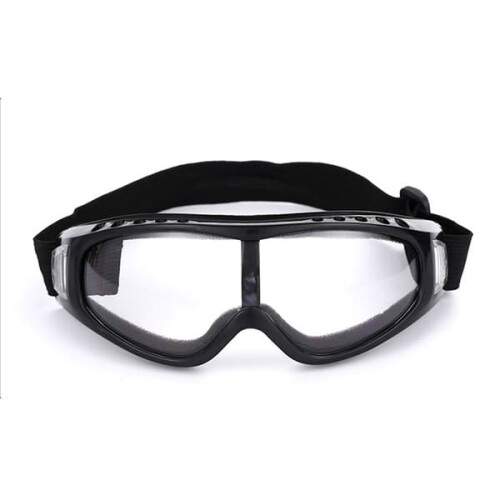 Black ski goggles with clear lens
