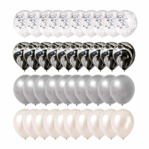 Confetti Balloons White Black Silver 40-pack