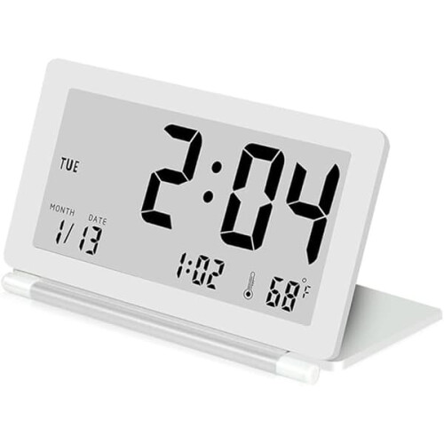 LCD alarm clock white ultra-thin foldable portable 1 piece