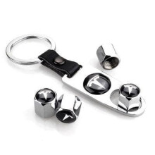 Tesla logo valve caps with key ring silver