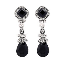 Vintage black clip-on long earrings for women