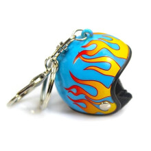 Motorcycle Helmet Keychain Blue Fire Design