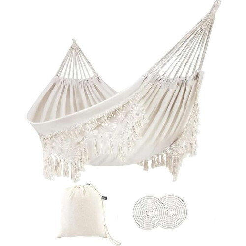 Boho Double Hammock with Fringes 2-Person Portable