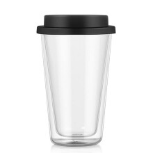 Double Walled Glass Tumbler 350ml with Silicone Lid