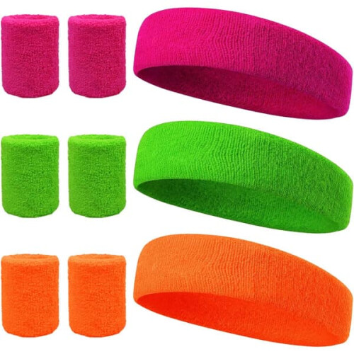 Neon Headband and Wrist Guard Set 9 pcs