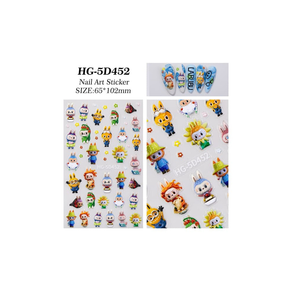 5D embossed nail stickers cartoon design 2 pieces