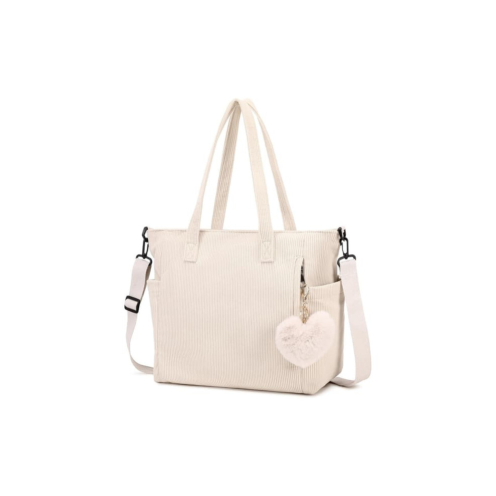 Women's Corduroy Shopper Handbag Large White 962029277842
