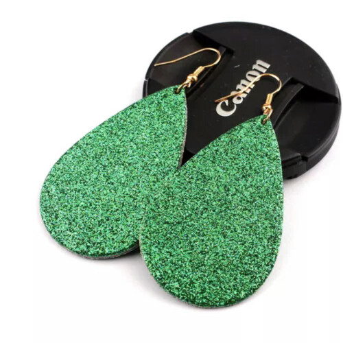 Gröna Glitter Veganska Läder Droppformade Örhängen1 Par 2