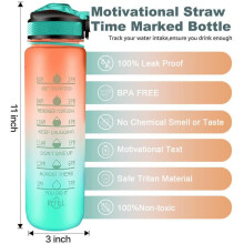 Water Bottle with Straw and Timer Orange-Green 2-Pack